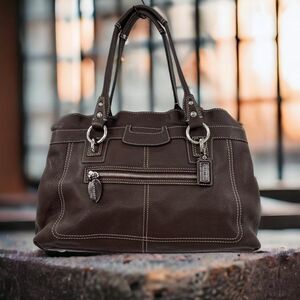 Coach Penelope Brown Ruffle Top Leather Shoulder Bag K1069-F14682